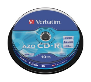CD-R 700/80 52x spindl AZO Crystal pk10 Verbatim