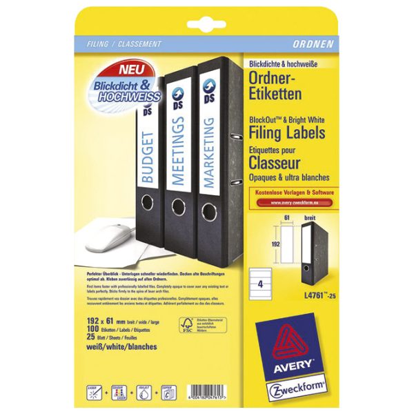 Etikete ILK za registratore 192x61 mm pk100L Zweckform L4761-100 bijele - Slika 2