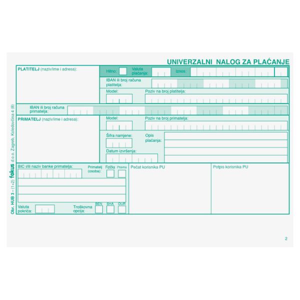 Obrazac HUB 3(1+2) set pk100 Fokus - Slika 2