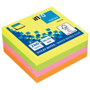 Blok samoljepljiv kocka 50x50 mm 240L Global Notes 5658-39 neon sortirano