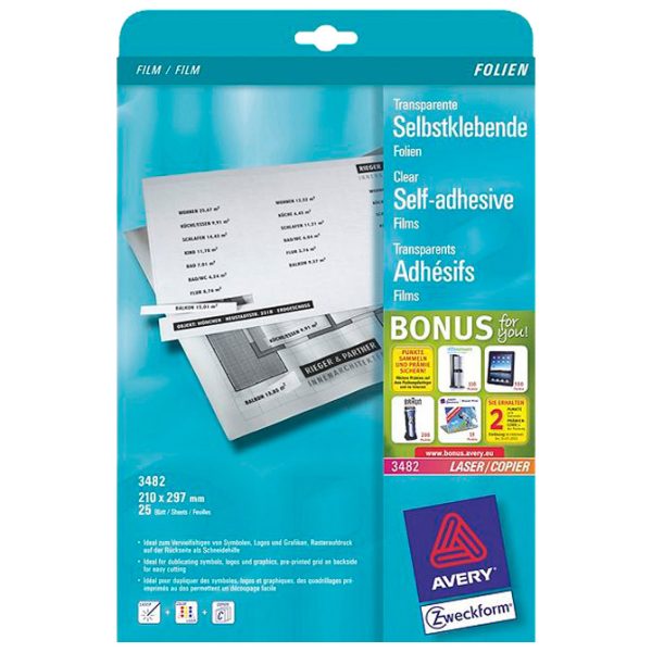 Folija LK A4 samoljepljiva 140my pk25 Zweckform 3482 prozirna - Slika 2