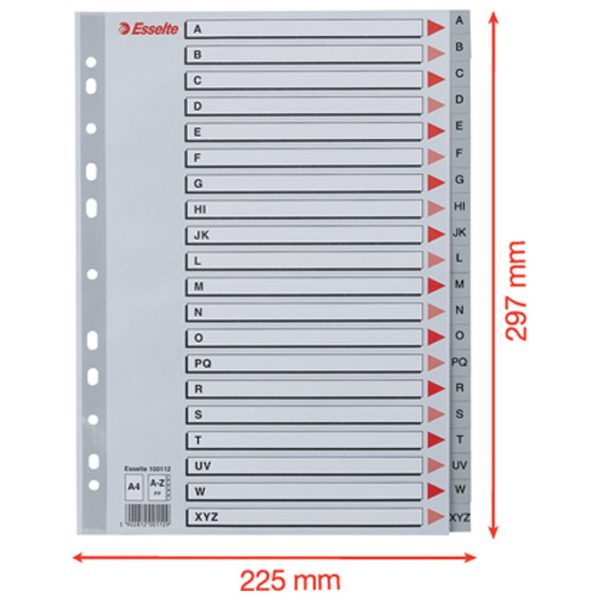 Pregrada plastična A4 A-Z 20L Esselte 100112 siva - Slika 3