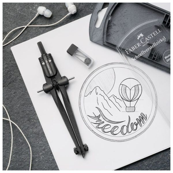 Šestar s preciznim podešavanjem+mine Stream Faber-Castell 174530 crni blister - Slika 3