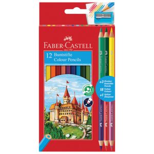 Boje drvene  12boja Faber-Castell 110312 blister+3boje drvene obostrane i GRATIS šiljilo