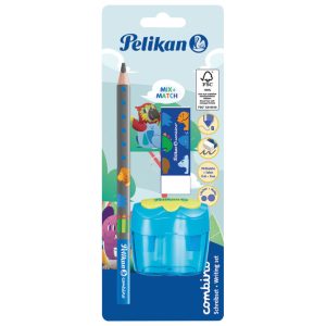 Olovka grafitna B Combino+gumica+šiljilo dvostruko sa spremnikom Pelikan 811217 blister!!