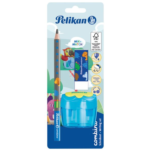 Olovka grafitna B Combino+gumica+šiljilo dvostruko sa spremnikom Pelikan 811217 blister!!