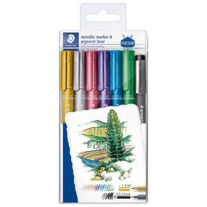Marker nepermanentni 1-2 mm pk6 Metallic i pigment liner Design Journey Staedtler 8323-SWP6P blister
