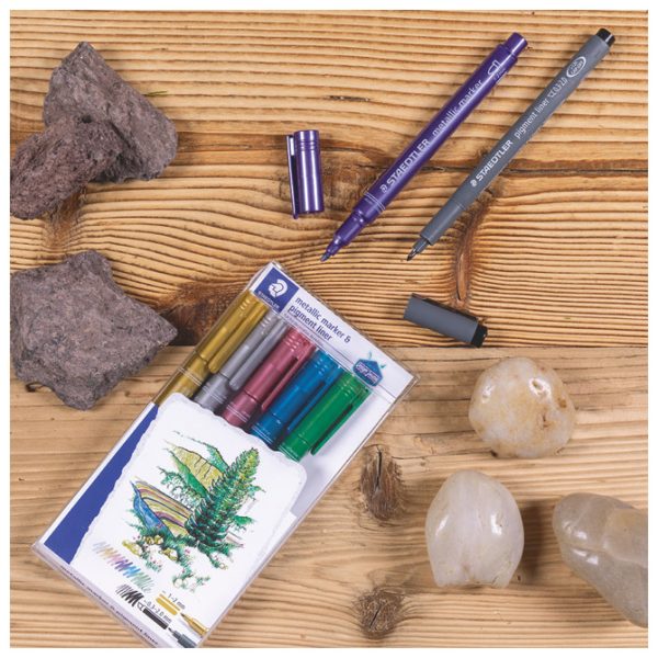 Marker nepermanentni 1-2 mm pk6 Metallic i pigment liner Design Journey Staedtler 8323-SWP6P blister - Slika 2
