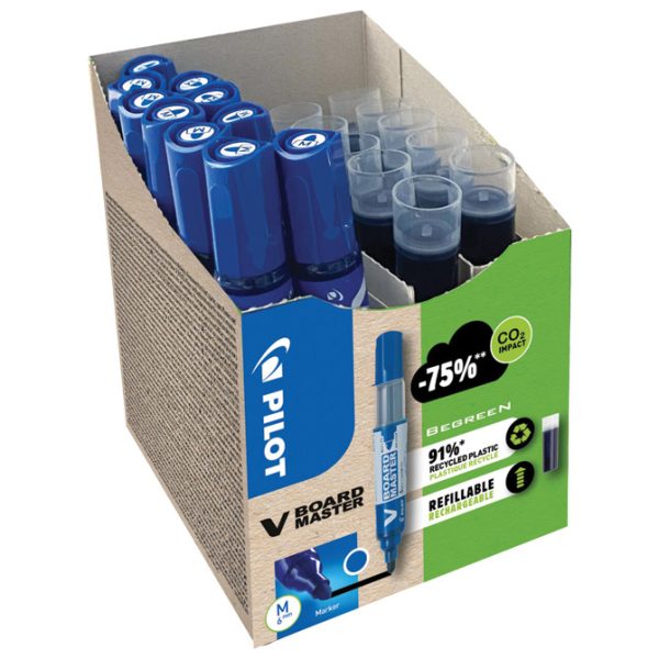 Set marker za bijelu ploču 2,3 mm V Board Master Begreen pk10 Pilot + refili (5+5 gratis) plavi - Slika 2