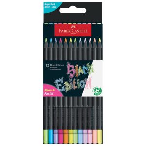 Boje drvene  12boja trokutaste Black Edition neon+pastel Faber-Castell 116410 blister