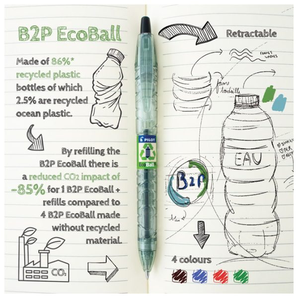 Olovka kemijska B2P Ecoball Begreen Pilot BP-B2PEB-M-BG-B crna-NL - Slika 5