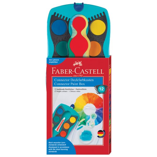 Boja vodena fi 24 mm 12boja+bijela tempera Connector Faber-Castell 125003 tirkizna kutija - Slika 2