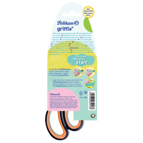 Škare školske 15 cm za ljevake Griffix Pelikan 819176 (300009555) neon narančaste/crne blister - Slika 2