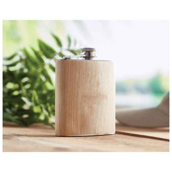 Pljoska metalna presvučena bambusom 175ml natur - Slika 2
