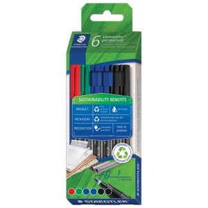 Marker permanentni 0,6 mm pk6 reciklirani Lumocolor Staedtler 318 C6-1