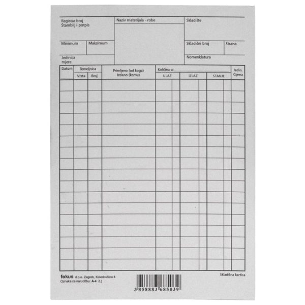 Obrazac A-4 skladišna kartica A5 pk100 Fokus