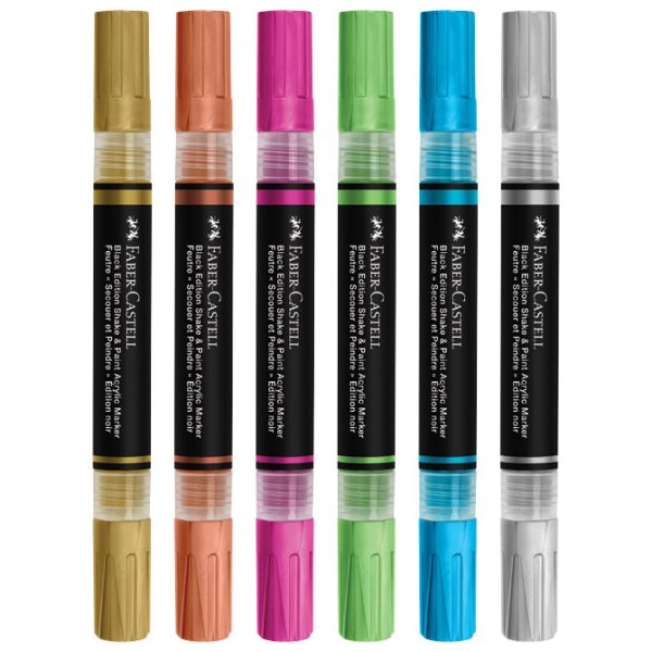 Marker akrilni obostrani Shake&Paint Metallic Faber Castell 285517/6boja blister - Slika 3