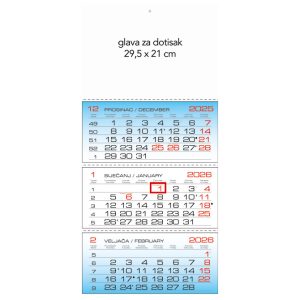 Kalendar zidni trodijelni 2026.-3 bloka, preklopni