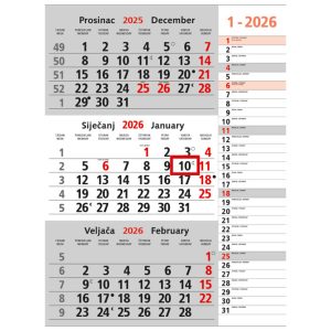 Kalendar zidni trodijelni memo - nespiralirani