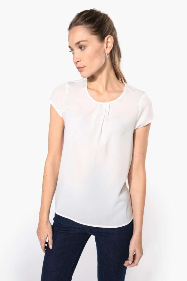 LADIES' SHORT-SLEEVED CREPE BLOUSE
