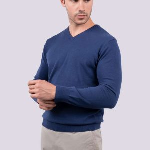 MEN’S V-NECK FINE GAUGE COTTON PULLOVER