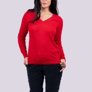 WOMEN’S V-NECK FINE GAUGE COTTON PULLOVER