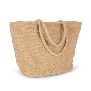 WOVEN JUTE SHOPPING BAG WITH KNIT CANVAS EFFECT - NATURAL