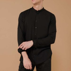 MEN'S MANDARIN SHIRT WITH ROLL-TAB SLEEVE