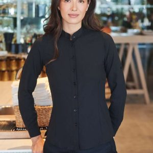 LADIES' MANDARIN SHIRT WITH ROLL-TAB SLEEVE
